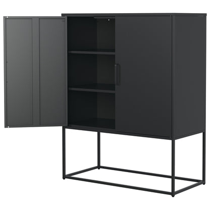 Heavy Duty Metal Buffet Sideboard Modern Steel Storage Cabinet With 2 Shelves, Free Standing Accent Cabinet With Magnetic Doors For Bedroom, Kitchen, And Home Office, Anti-Tip Design - Black