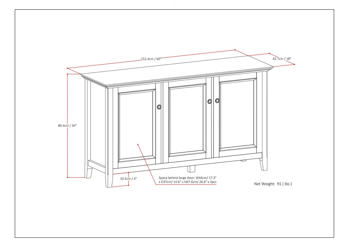 Amherst - Wide 3 Door Storage Cabinet - Hickory Brown