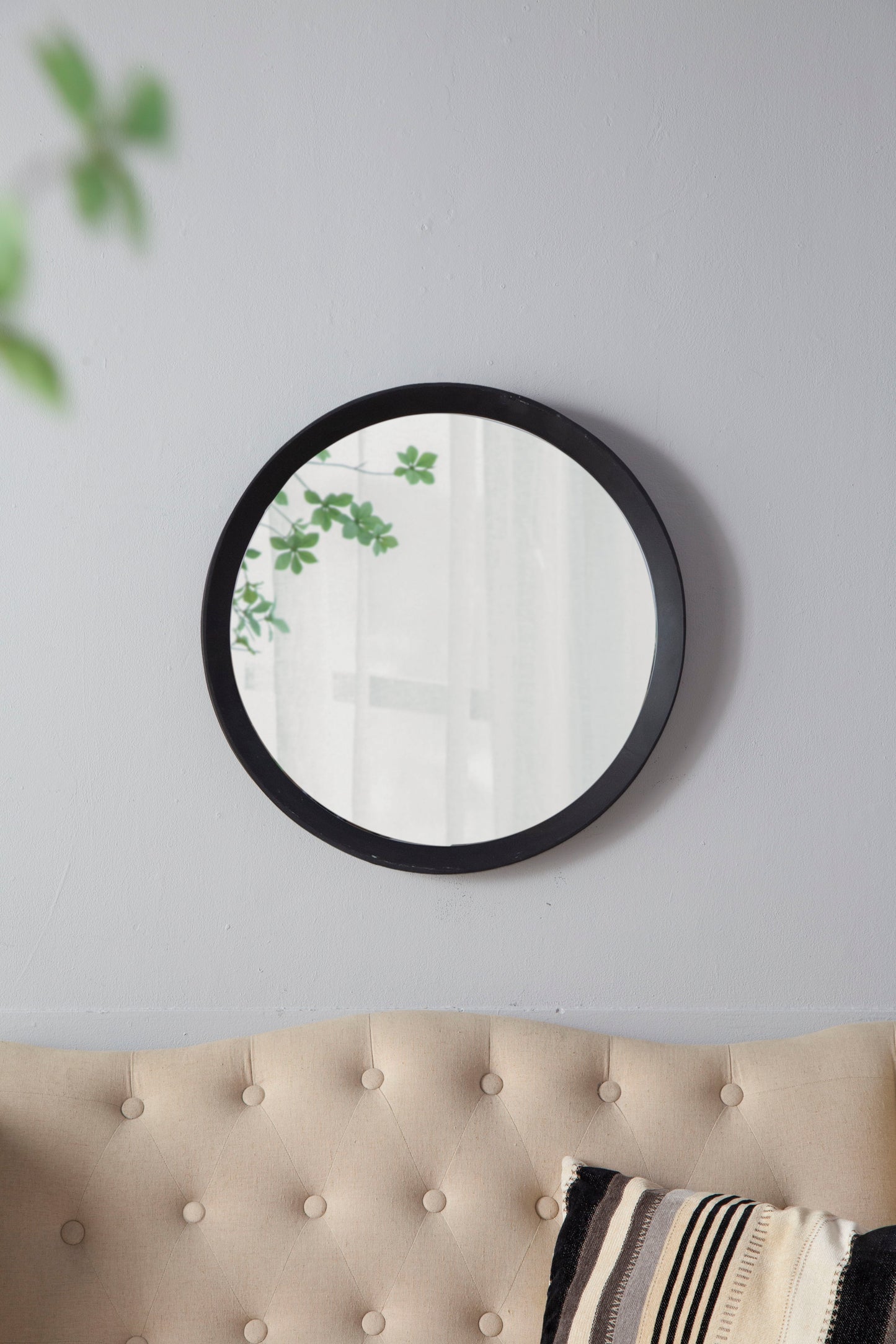 Transitional Decor Style Mango Wood Wall Mirror Wall Decor With Frame Of Solid Mango Wood For Bathroom, Entryway Console Lean Against Wall - Black