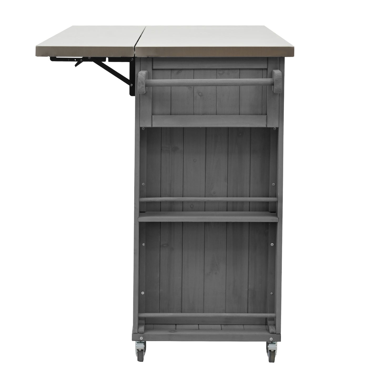 Outdoor Kitchen Island Fir Wood Kitchen Island With Stainless Steel Top, Ample Storage Space, Towel And Spice Racks And A Bottle Opener For Outdoor - Gray
