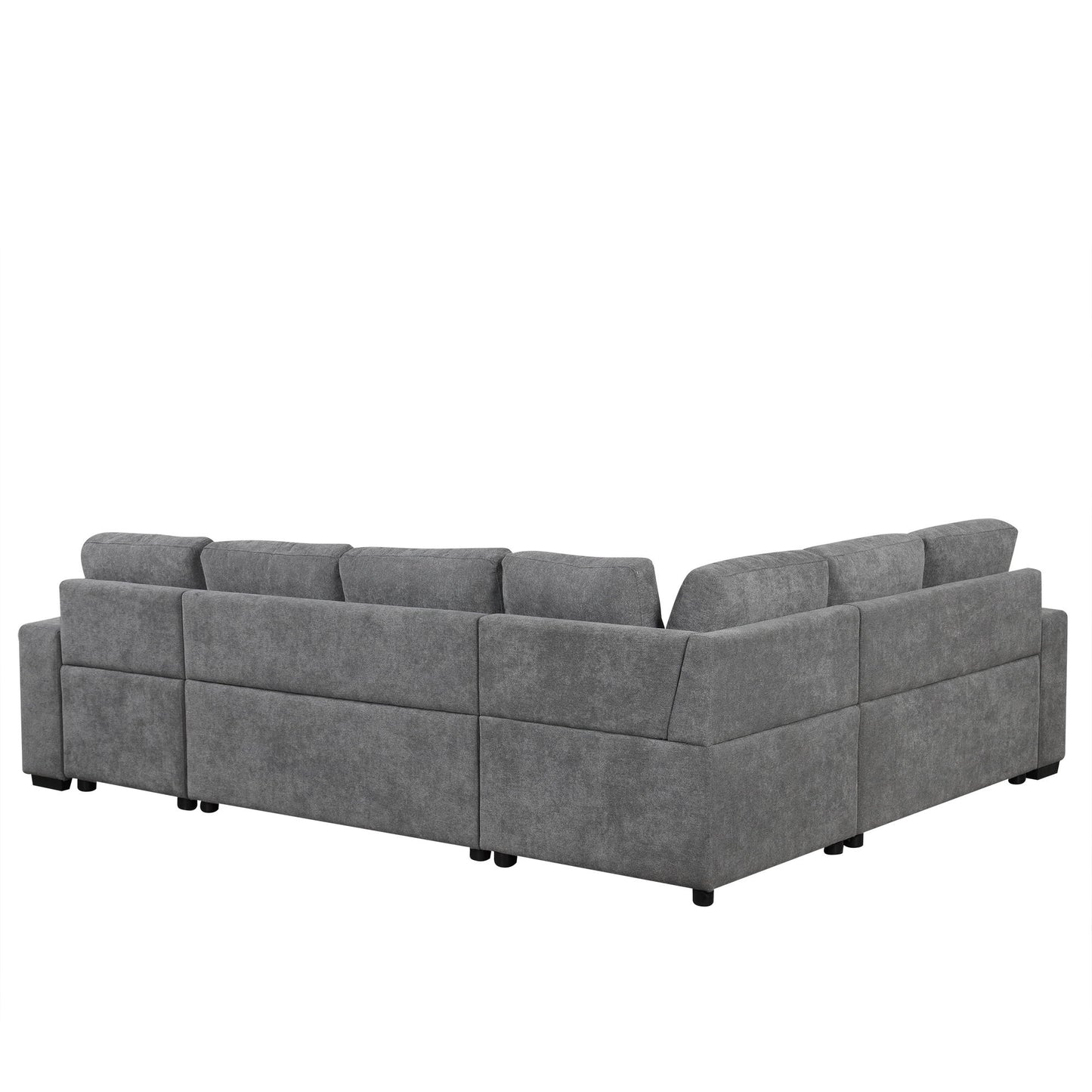 U-Shaped Sectional Sofa Pull-Out Sofa Bed With Two USB Ports, A Storage Chaise Lounge And Four Back Pillows For Living Room - Gray