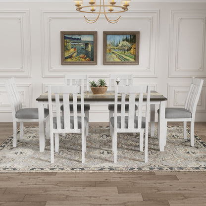 7 Piece Dining Table Set Retro Style With Extendable Table And 6 Upholstered Chairs - Antique Brown / White