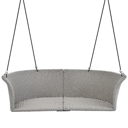 2 Person Hanging Seat, Rattan Woven Swing Chair, Porch Swing With Ropes - Gray / Cushion