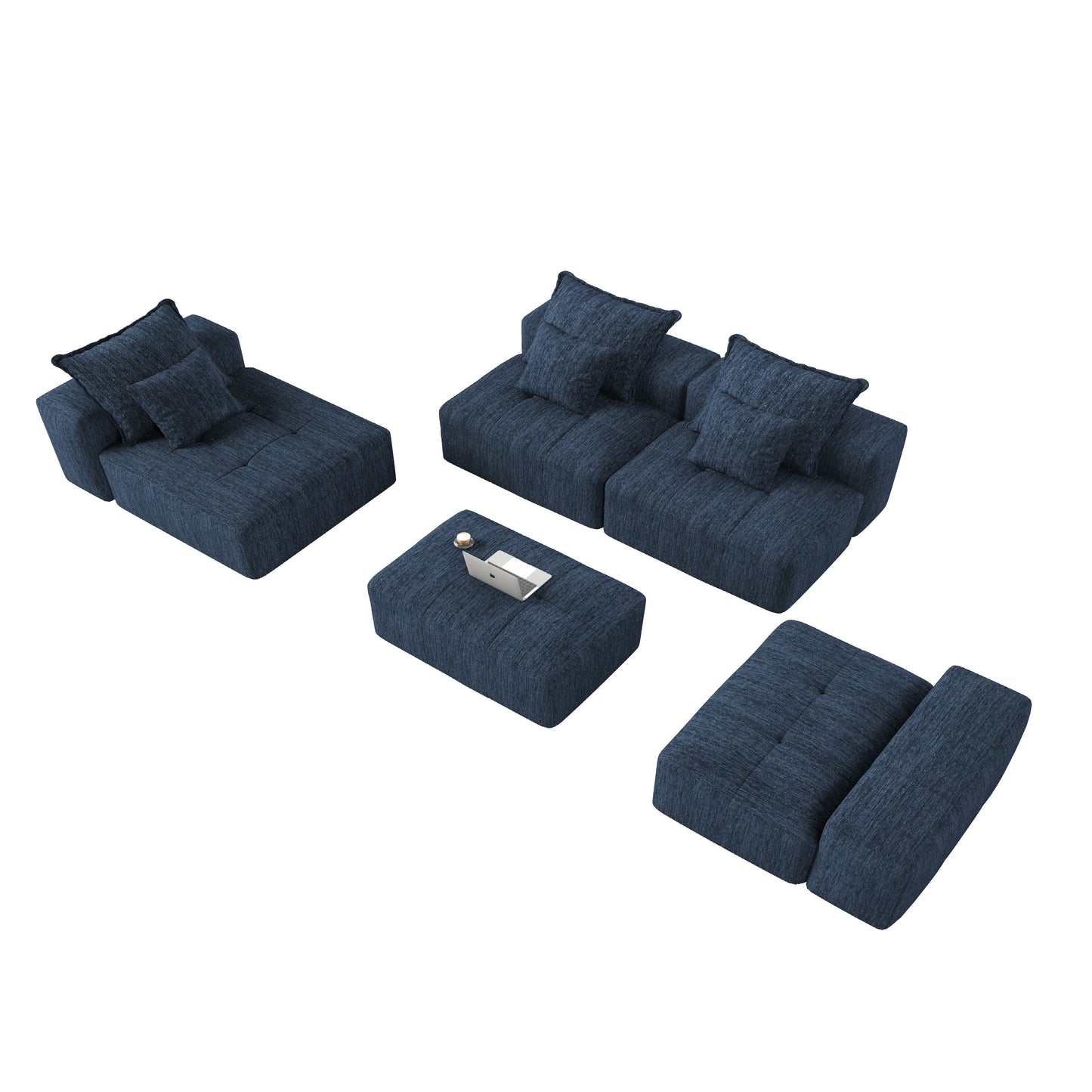 Modern Oversized Modular Sectional Sofa, Sparkling Chenille Fabric Soft Cushion Sofa With 6 Pillows, 6 Pieces Diy Combination Tufted Sofa, No Assembly Required - Blue