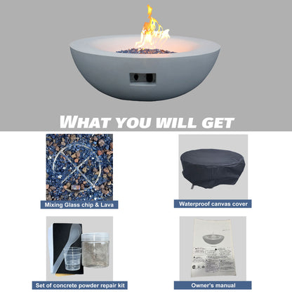 Outdoor Concrete Propane Gas Fire Pit Bowl - Antique White