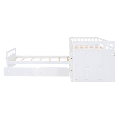 Twin Loft And Platform Bed With 7 Drawers And Full Guardrails, Modern L Shaped Space Savin - White