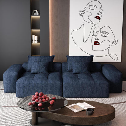 Modern Oversized Modular Sectional Sofa With 2 Chaise Lounge And 2 Armrest, Sparkling Chenille Fabric Soft Cushion Sofa With 4 Pillows, 4 Pieces Diy Combination Tufted Sofa, No Assembly Required - Blue