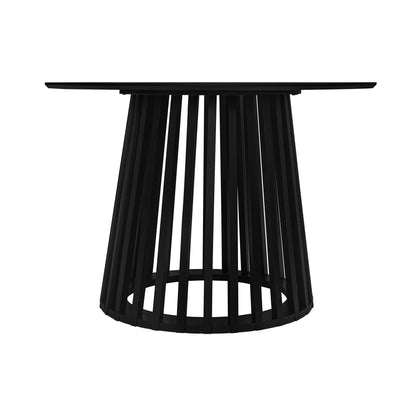 Modern Round Coffee Table With Grille Molding For Living Room, Bedroom, Or Balcony - Black