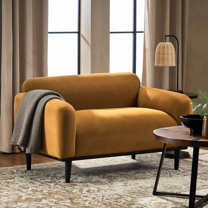 Sway - Upholstered Loveseat With Wood Legs And Round Arms - Yellow