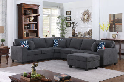 Cooper - 7 Piece Reversible L-Shape Sectional Sofa & Comfort Ottoman And Cupholder - Stone Gray