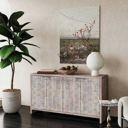 Accent Cabinet Farmhouse Style 4 Door Wooden Cabinet Sideboard Buffet Server Cabinet Storage Cabinet, For Living Room, Entryway, Hallway, Office, Kitchen And Dining Room - Natural Wood Wash