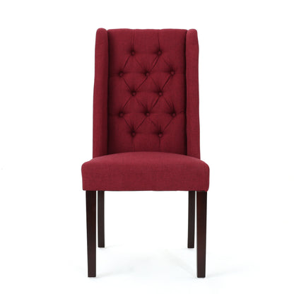Modern Tufted Dining Chair (Set of 2) With High Back And Birch Wood Legs - Red