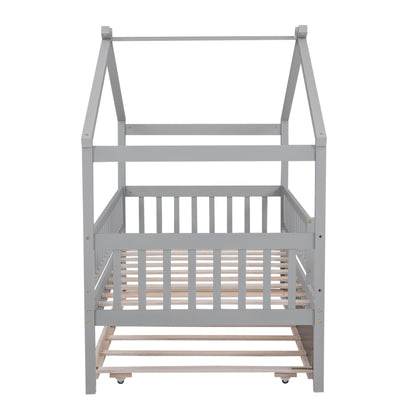 Twin Size House Bed & Twin Size Trundle - Gray