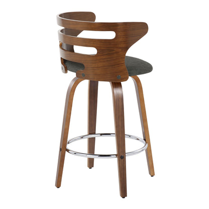 Cosini - Mid-Century Modern Fixed Height Barstool With Swivel With Round Footrest (Set of 2) - Walnut / Charcoal