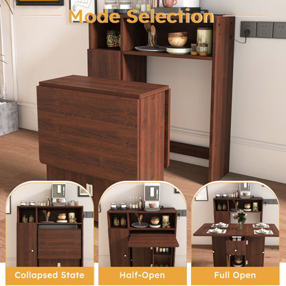 Multifunctional Folding Dining Table With Wall Mounted Sideboard & Storage - Walnut