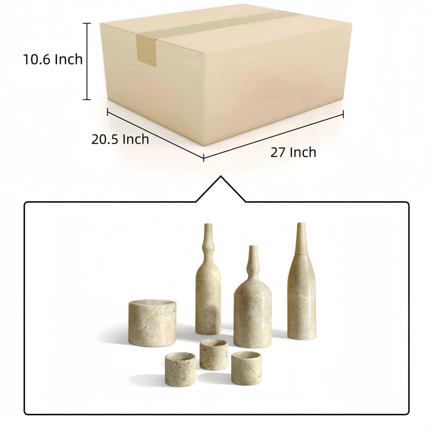 Luxury Natural Marble Living Room Accessories Set, Genuine Marble, 7 Pieces - Glod Yellow Beige
