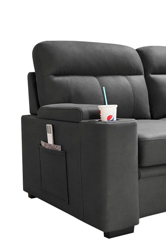 Kaden - Sleeper Sectional Sofa Chaise With Storage Arms And Cupholder - Gray