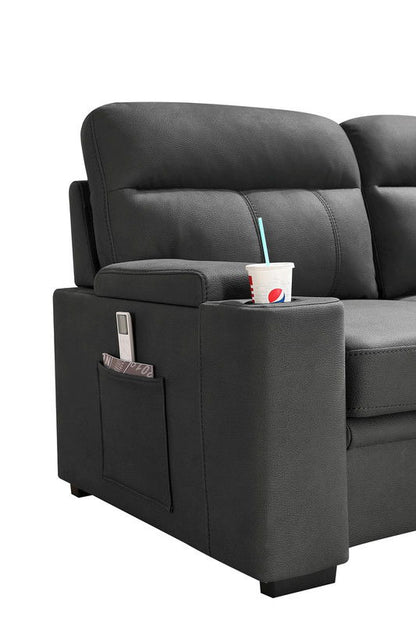 Kaden - Sleeper Sectional Sofa Chaise With Storage Arms And Cupholder - Gray