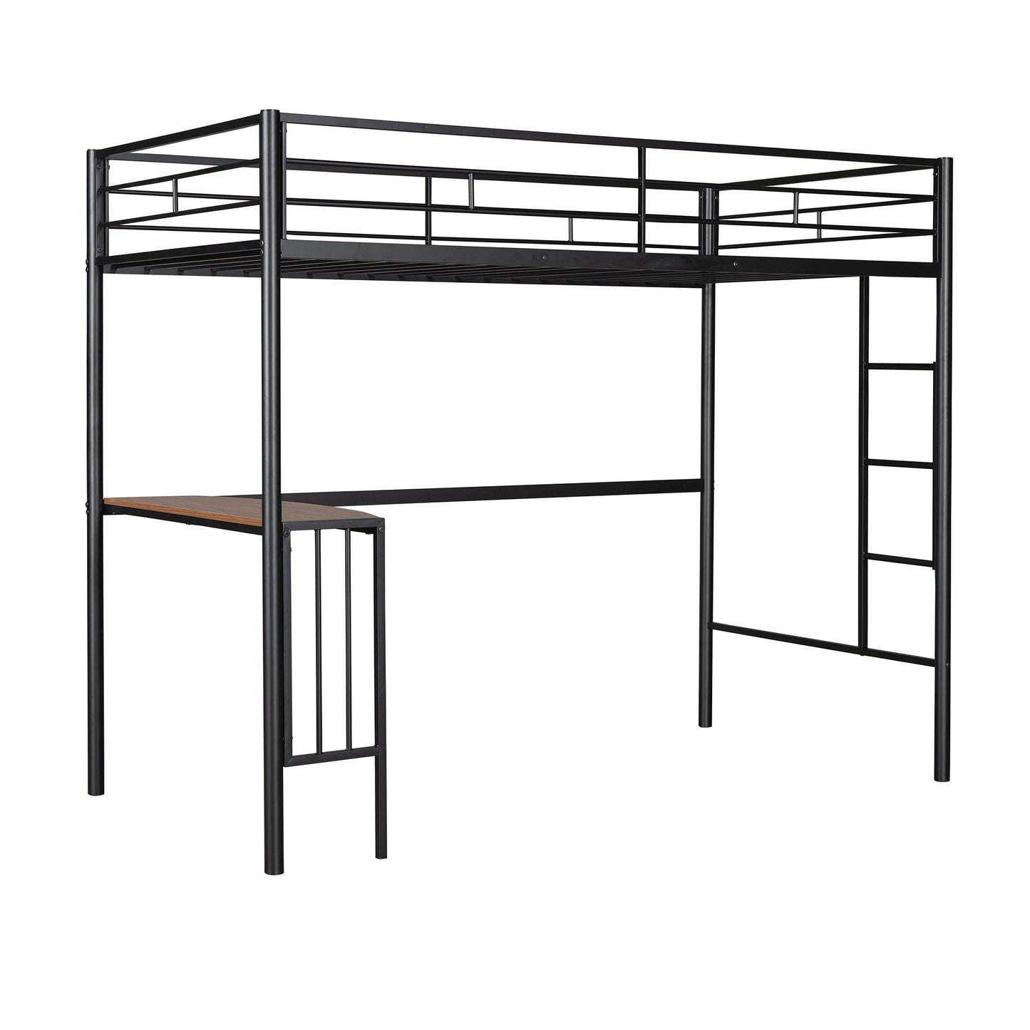 Twin Over Full Metal Bunk Bed With Desk, Ladder And Quality Slats For Bedroom - Metallic Black