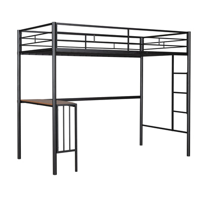 Twin Over Full Metal Bunk Bed With Desk, Ladder And Quality Slats For Bedroom - Metallic Black