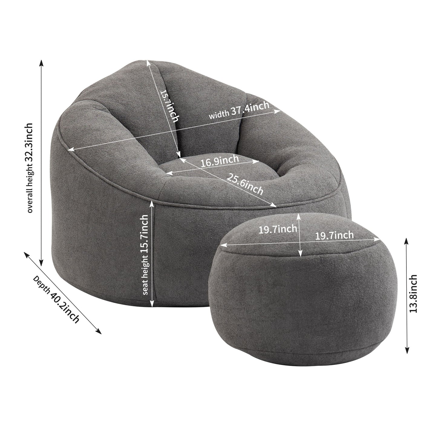 Bedding Bean Bag Sofa Chair High Pressure Foam Bean Bag Chair Adult Material With Padded Foam Padding Compressed Bean Bag With Footrest - Gray
