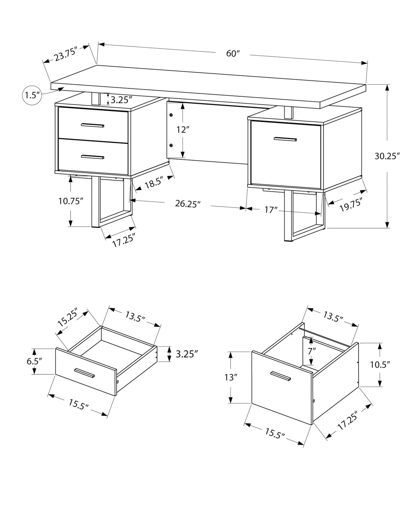 Computer Desk For Home Office, Laptop, Left, Right Set - Up, Storage Drawers, Contemporary & Modern - Walnut