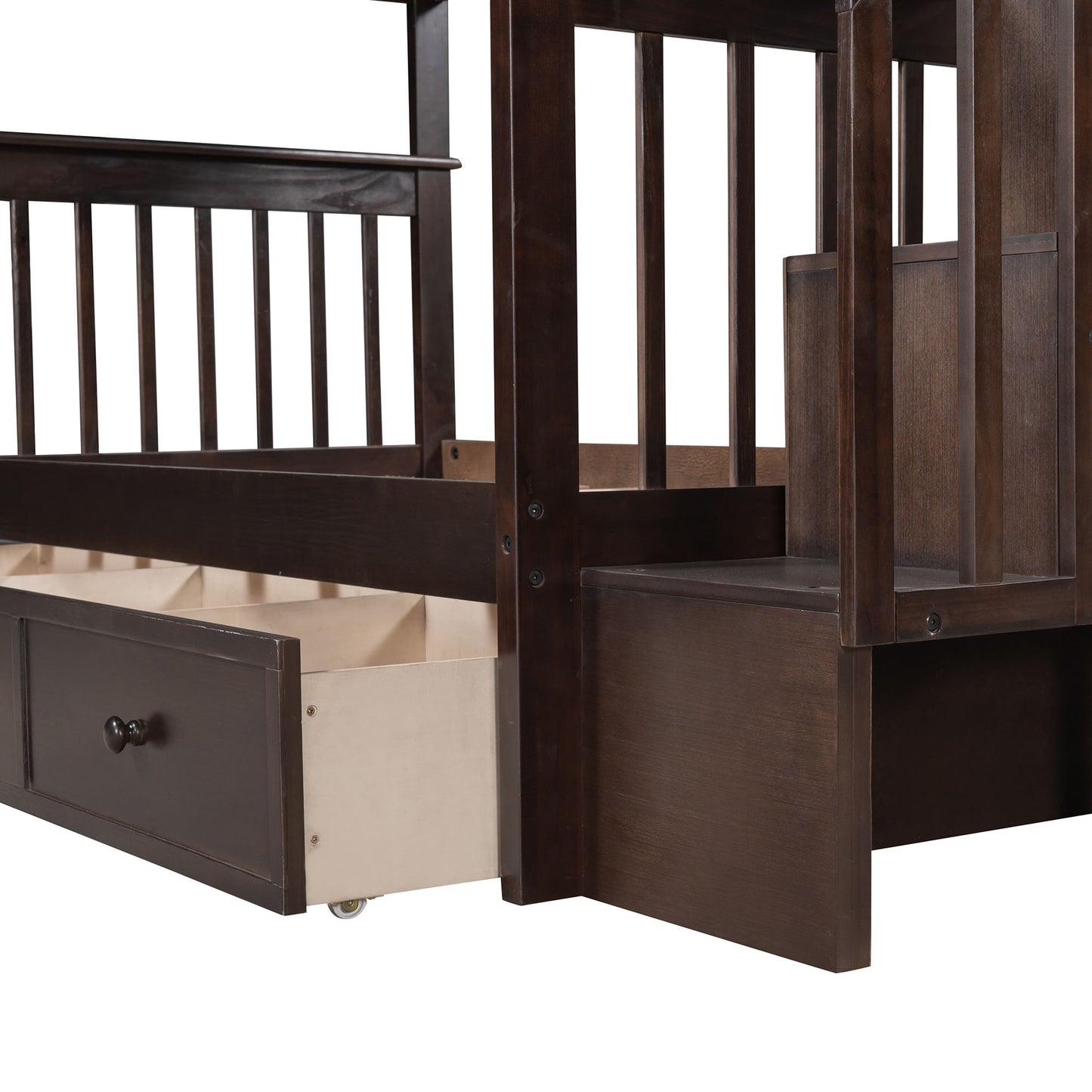 Stairway Twin Over Twin Bunk Bed With Three Drawers For Bedroom - Espresso