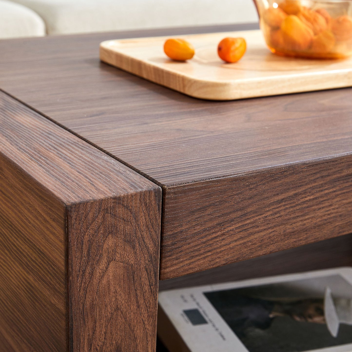 Modern Minimalist Rectangular Coffee Table Measuring Embodies The Simple Charm Of Mid Century Aesthetics, Adding A Touch Of Elegance To Your Living Room - Walnut