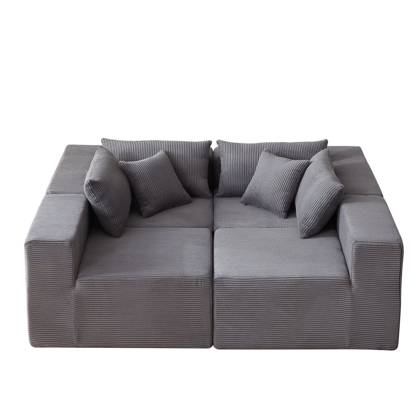 Corduroy Modular L Shaped Sectional Sofa, Luxury Floor Couch Set, 4 Piece Free Combination - Gray