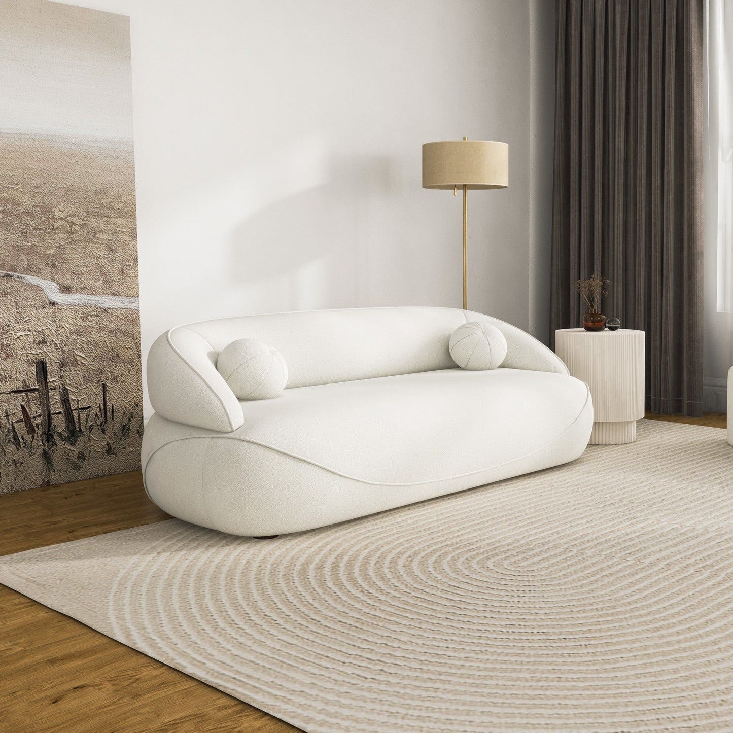 Andrew - Boucle Sofa - Beige / Ivory White / Light Beige / White