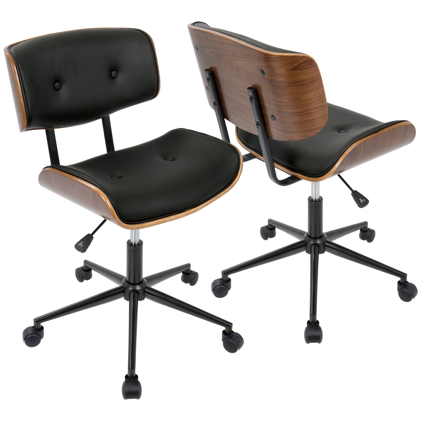 Lombardi - Mid-Century Modern Adjustable Office Chair With Swivel - Walnut / Black