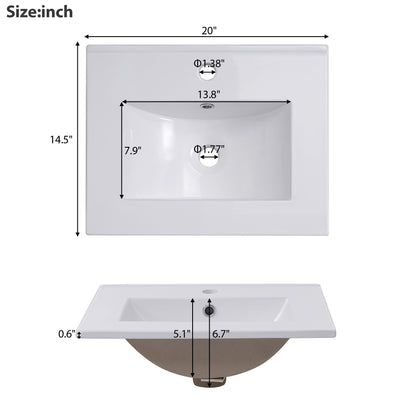 Modern Small Bathroom Vanity Cabinet With Ceramic Basin, Ample Storage, 1 Soft-Close Door - Gray