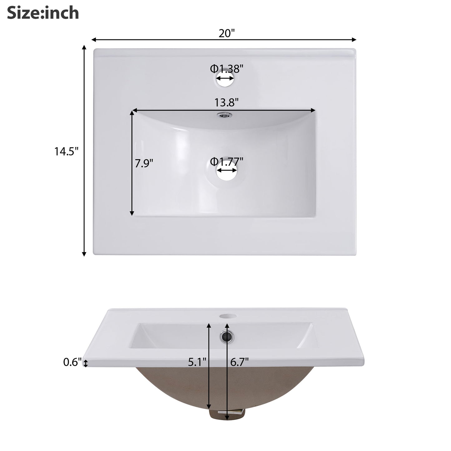 Modern Small Bathroom Vanity Cabinet With Ceramic Basin, Ample Storage, 1 Soft-Close Door - White