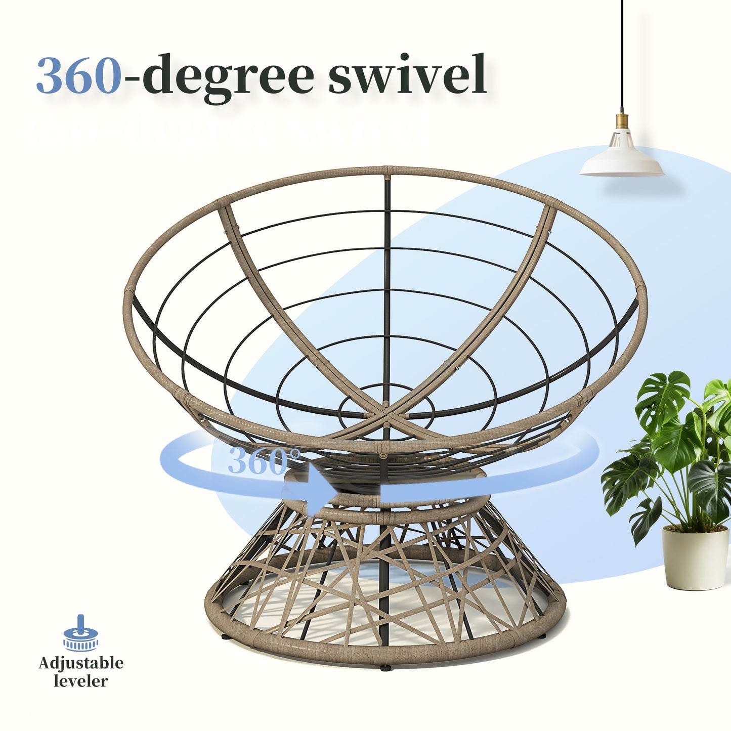 Ergonomic Wicker Chair With Cloud Thick Density Cushion, 3 Proof Cover High Capacity Iron Frame Fluid 360ÔøΩÔøΩÔøΩÔøΩÔøΩÔøΩÔøΩÔøΩÔøΩÔøΩÔøΩÔøΩÔøΩÔøΩÔøΩ Swivel - Black / Brown
