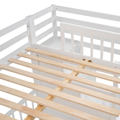 Full Over Twin Bunk Bed With Desk, Drawers And Shelves - White