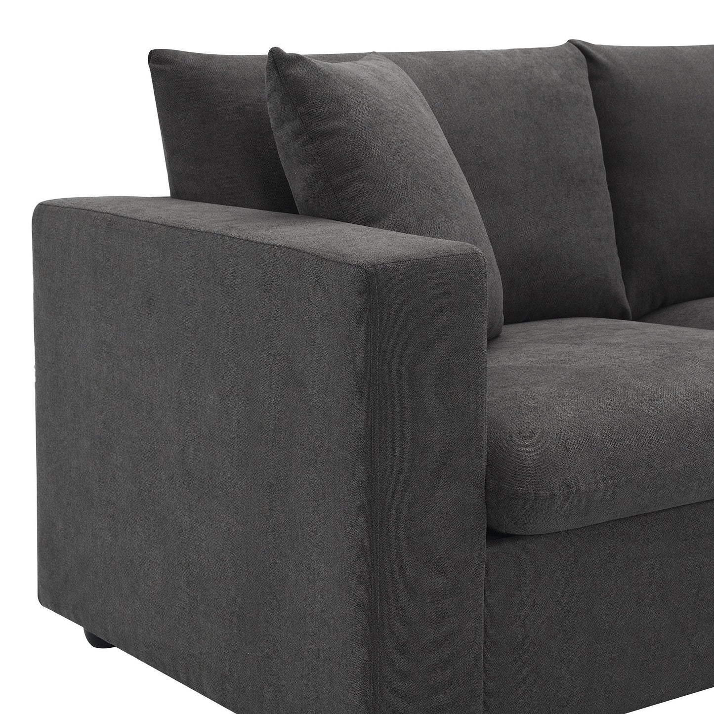 Modern Sectional Sofa, L-Shaped Couch Set With 2 Free Pillows, 4 Seat Polyester Fabric Couch Set With Convertible Ottoman - Dawn Gray