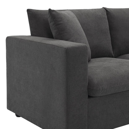 Modern Sectional Sofa, L-Shaped Couch Set With 2 Free Pillows, 4 Seat Polyester Fabric Couch Set With Convertible Ottoman - Dawn Gray