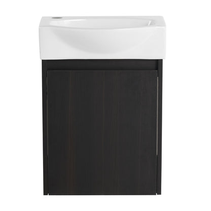 Modern 16" Bathroom Vanity Sink Combo With Ceramic Sink And Cabinet For Small Spaces - Black