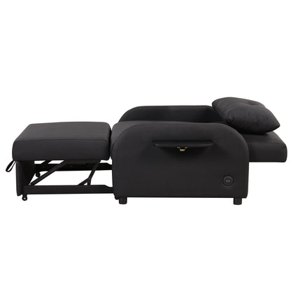 3 In 1 Pull Out Sofa Sleeper With Wing Table And USB Charge - Black