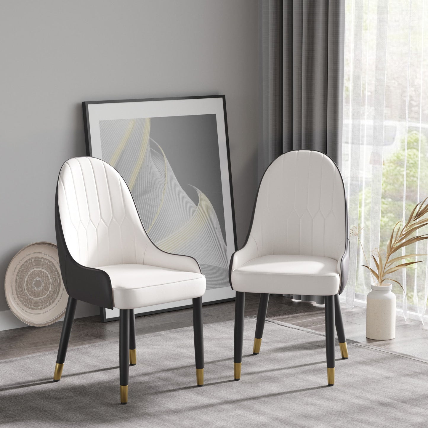 Modern Sponge-Filled Dining Chair, Solid Wood Metal Legs, Suitable For Restaurants, Living Rooms And Rooms- (Set of 2) - Dark Brown / White