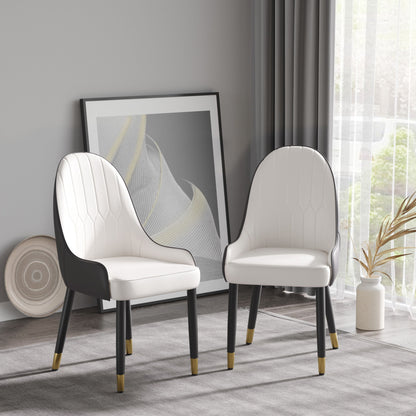 Modern Sponge-Filled Dining Chair, Solid Wood Metal Legs, Suitable For Restaurants, Living Rooms And Rooms- (Set of 2) - Dark Brown / White