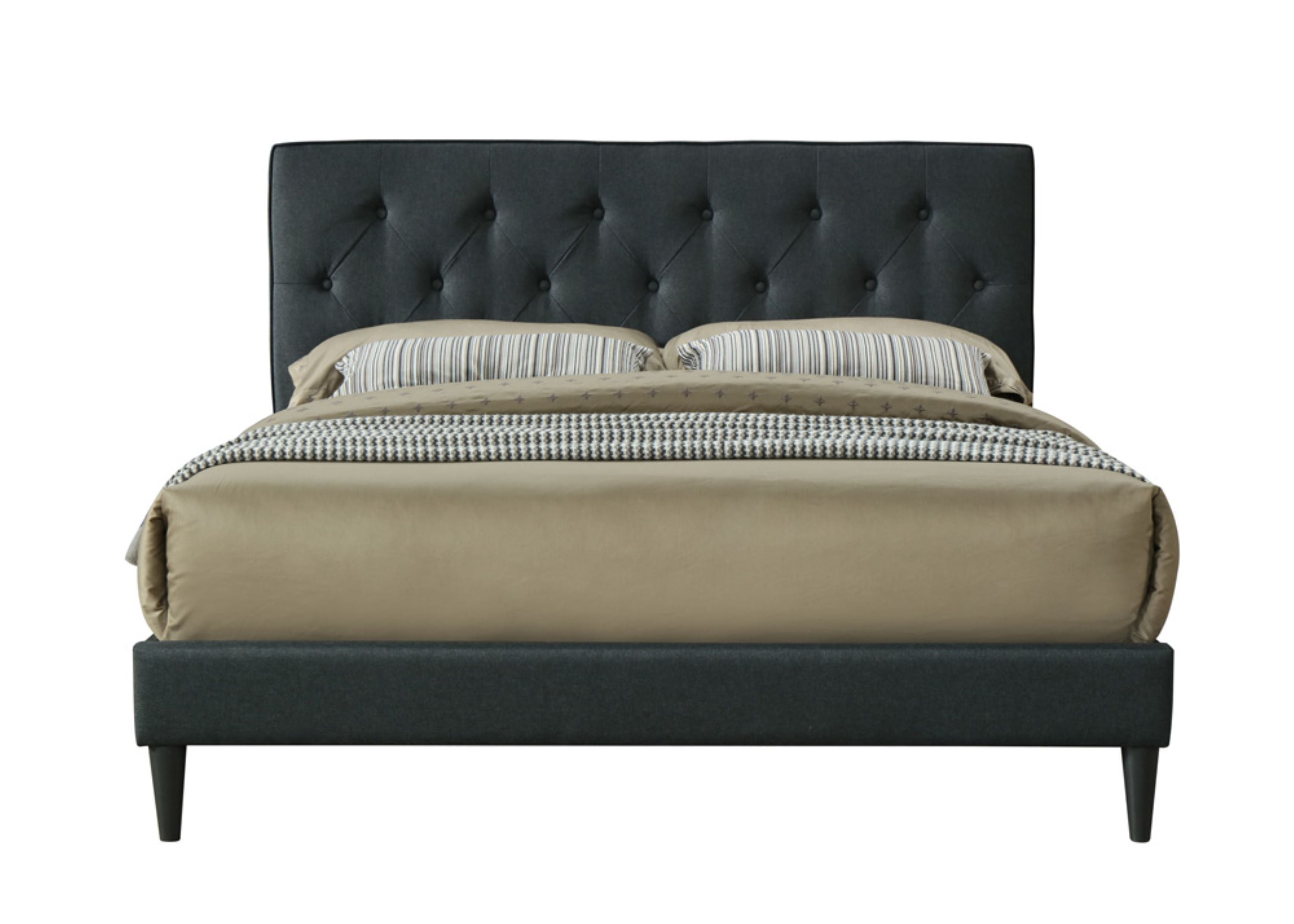 Queen Sized Tufted Bed With USB - Black