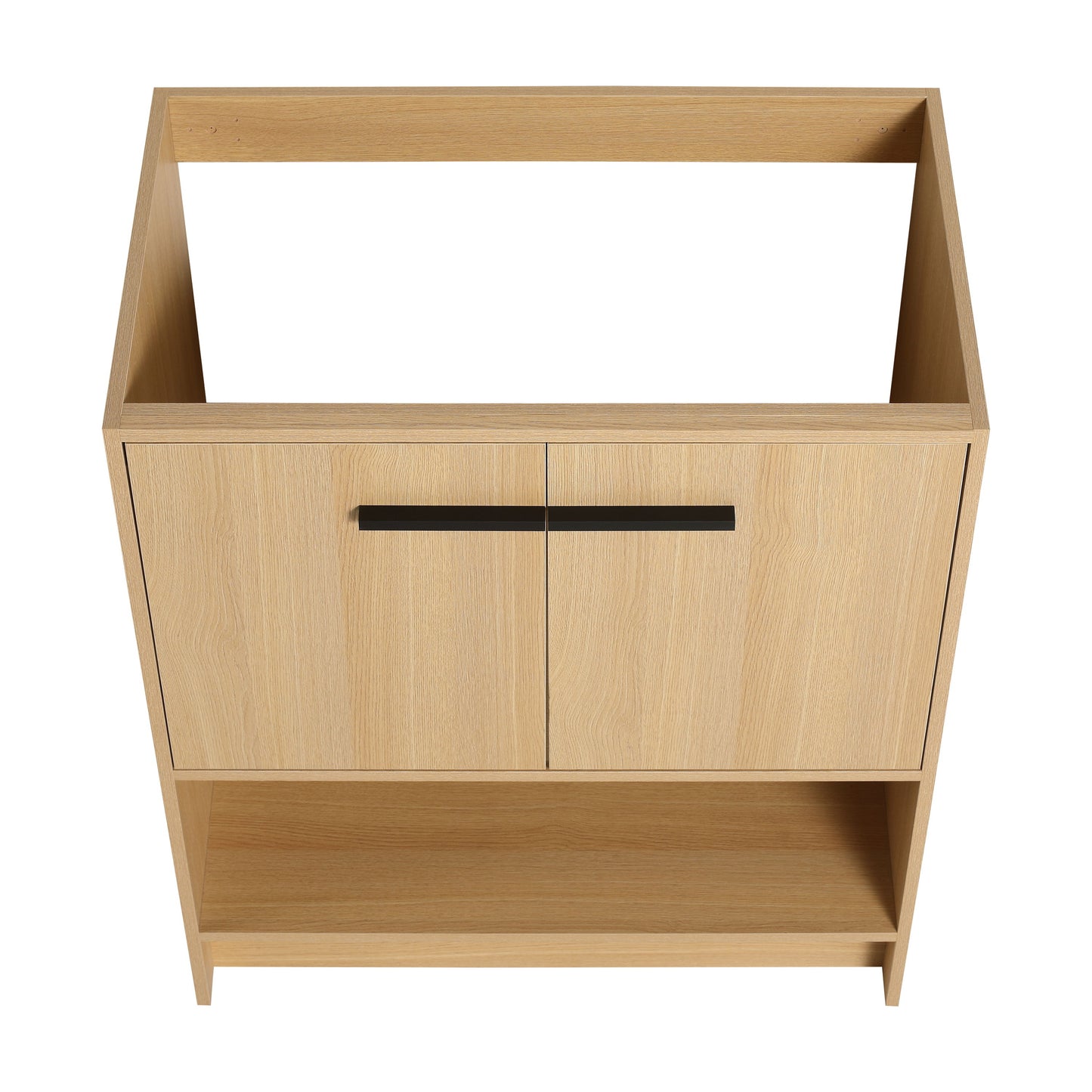 Modern Freestanding 30" Bathroom Vanity With Open Storage Compartment, Construction, Excluding Sink - Oak