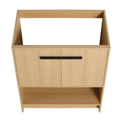 Modern Freestanding 30" Bathroom Vanity With Open Storage Compartment, Construction, Excluding Sink - Oak