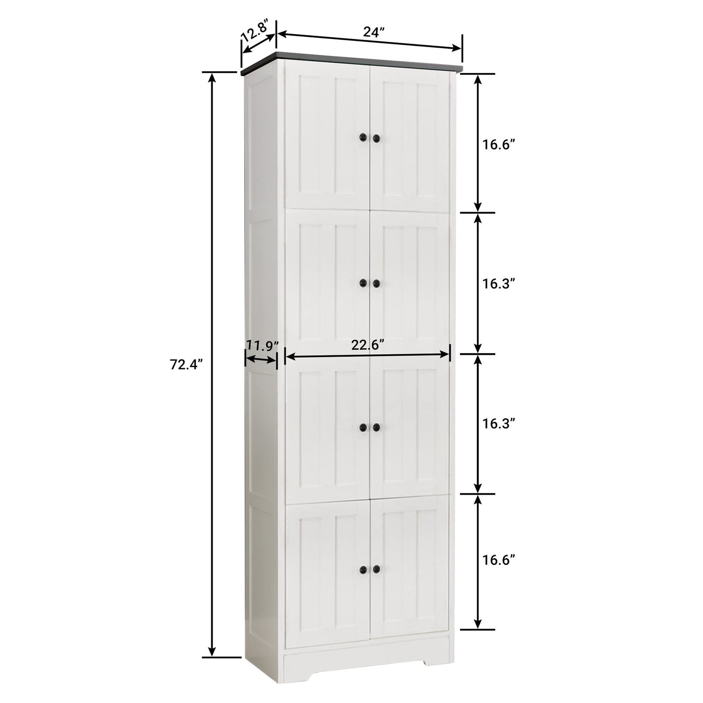 Tall Storage Cabinet With 8 Doors And 4 Shelves, Wall Storage Cabinet For Living Room, Kitchen, Office, Bedroom, Bathroom - White