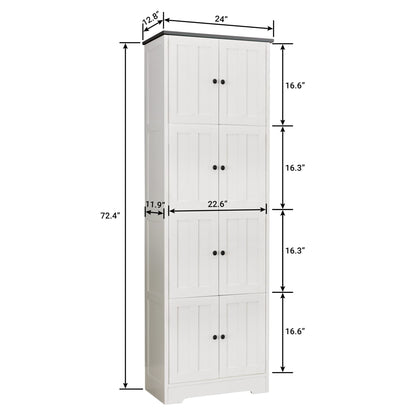 Tall Storage Cabinet With 8 Doors And 4 Shelves, Wall Storage Cabinet For Living Room, Kitchen, Office, Bedroom, Bathroom - White