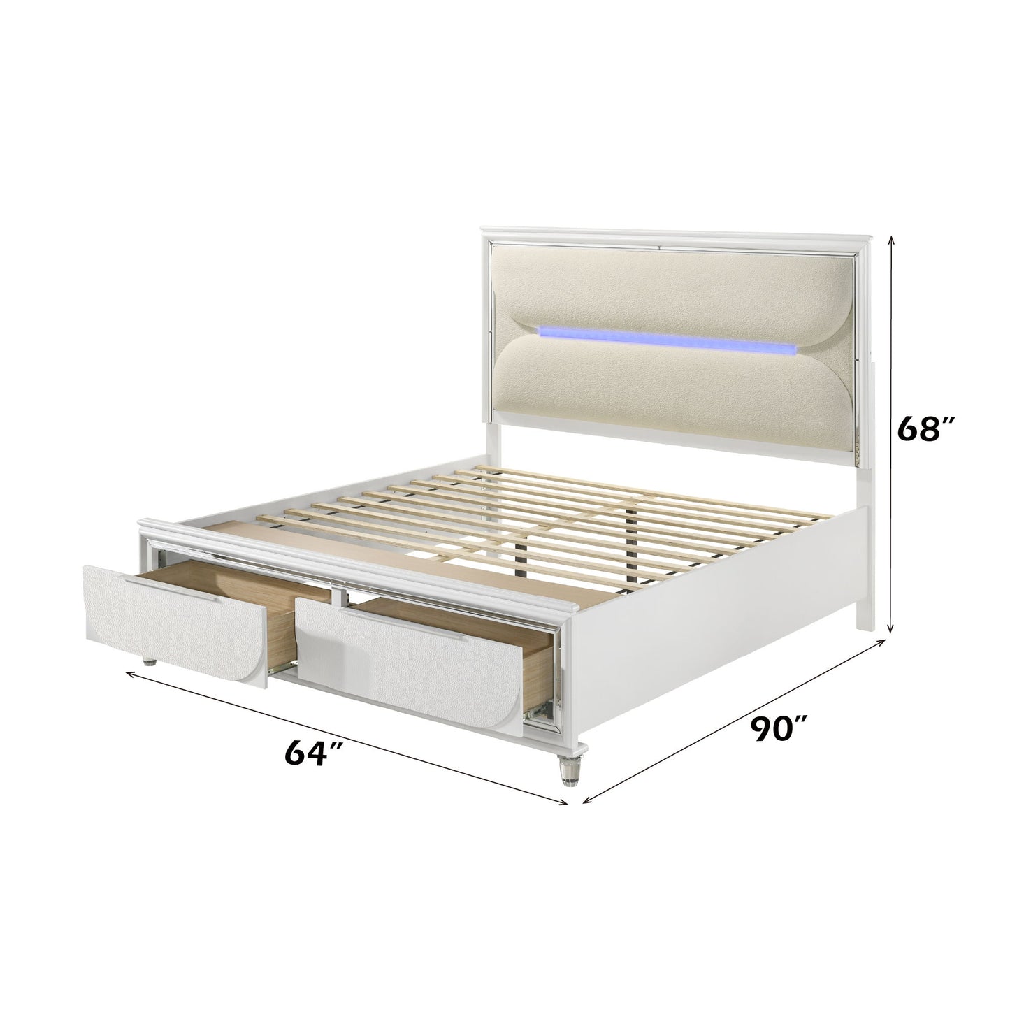 Tarian - Boucle Queen Bed With LED & Storage - White