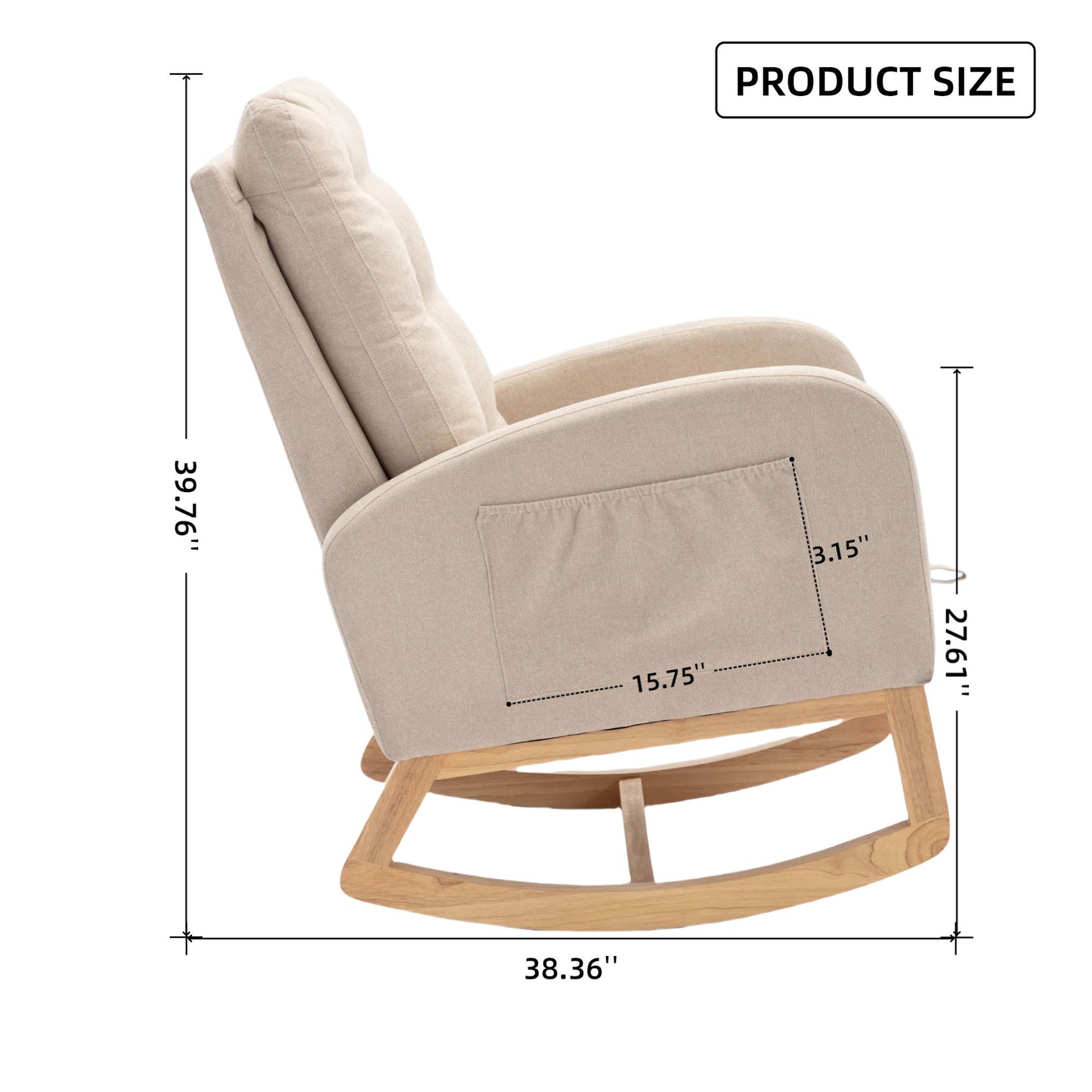 Accent Rocking Chair With Footrest High Back Rubber Wood Rocking Legs Bedroom Living Space - Beige