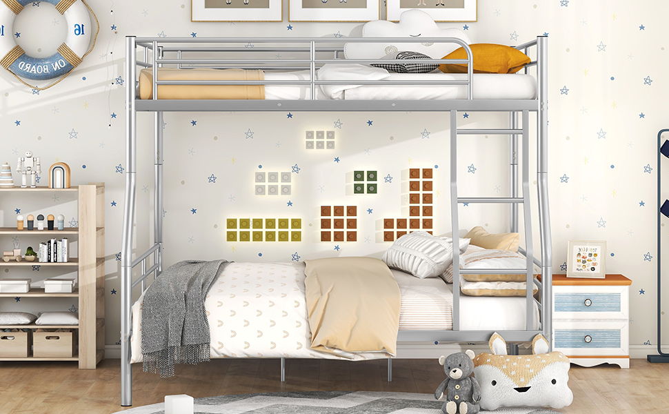 Full Long Over Queen Metal Bunk Bed - Sliver