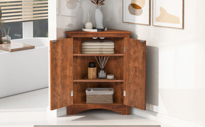 Triangle Bathroom Storage Cabinet With Adjustable Shelves, Freestanding Floor Cabinet For Home Kitchen - Brown